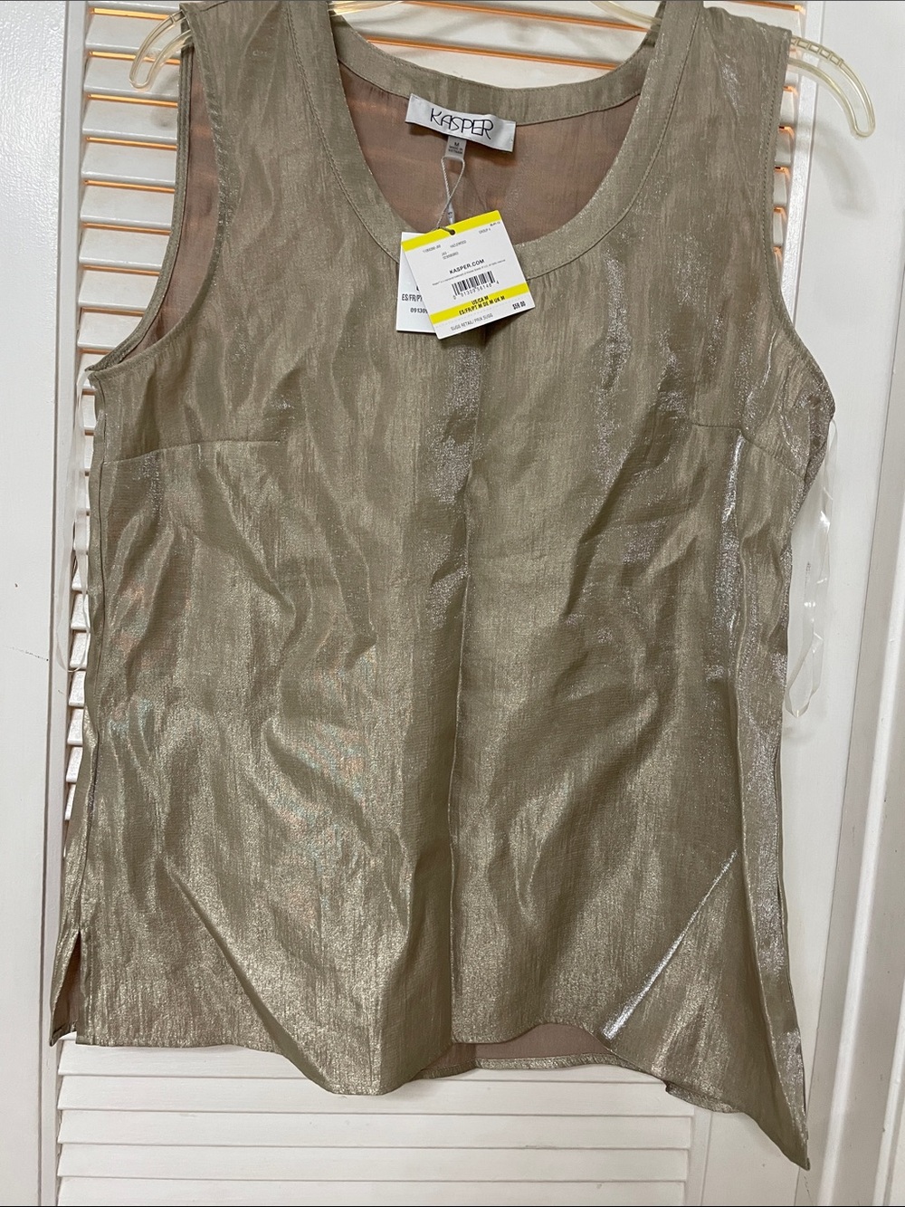 Kasper Shimmering Taupe Metallic Sleeveless Tank